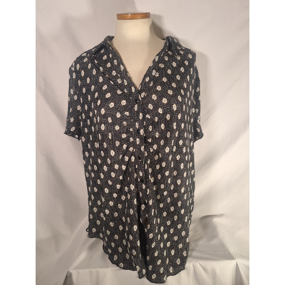 Tribal Jeans Black White Polka Dot Button Front Shirt Plus Size 1X
